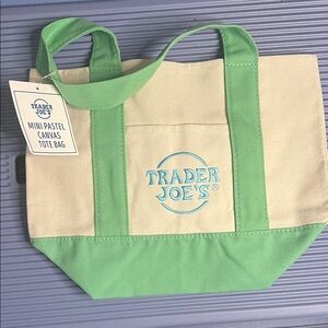 Trader Joe’s Mini Green and Cream Canvas Tote Bag
